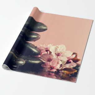 Papel De Presente Pedras Zen Pretas Flores