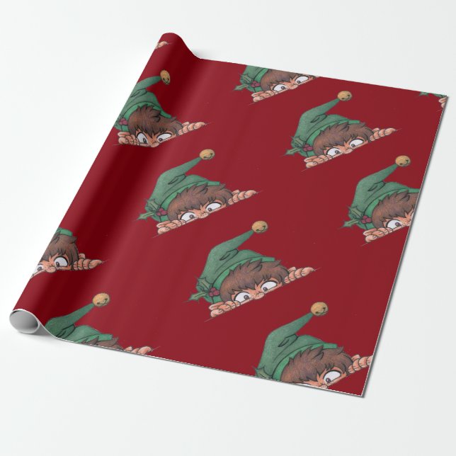 Papel De Presente Peeking Elf Holiday (Desenrolado)
