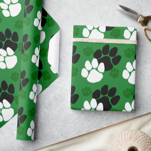 Papel De Presente Pegada de Pata Verde e Preta