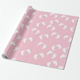 Papel De Presente Pegadas de Bebê em um Fundo Rosa