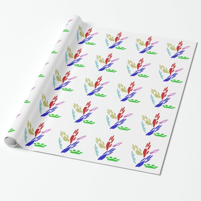 Papel De Presente Pegadas de Cachorro com Bolinhas (Desenrolado)