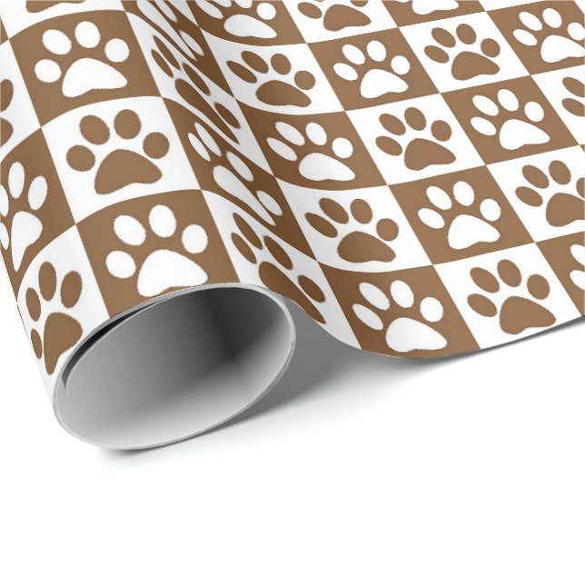Papel De Presente Pegadas de cachorro marrons e brancas (Ponta do rolo)