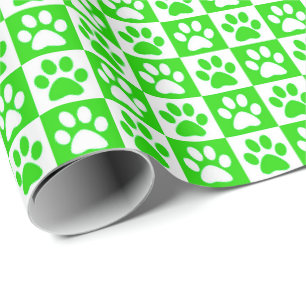 Papel De Presente Pegadas de Pata de Cachorro verdes e brancas
