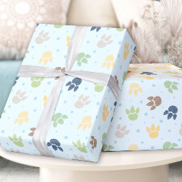 Papel De Presente Pegadas do Dinossauro Pastel Blue Green Boy Aniver