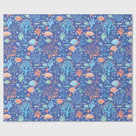 Papel De Presente Peixe-Anjo Sob O Mar Âncora Coral Náutico Bl