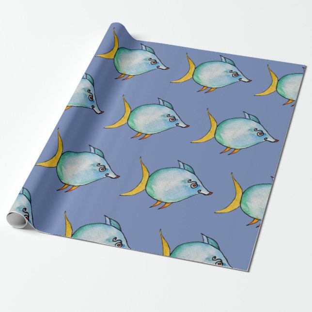 Papel De Presente Peixe azul (Desenrolado)
