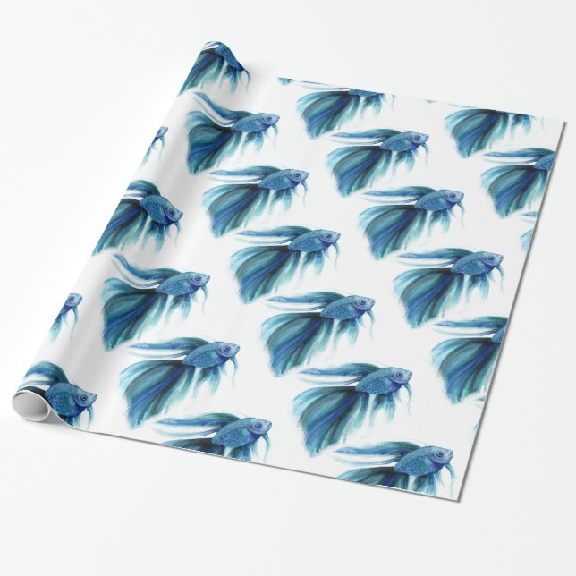 Papel De Presente Peixe Betta Azul (Desenrolado)