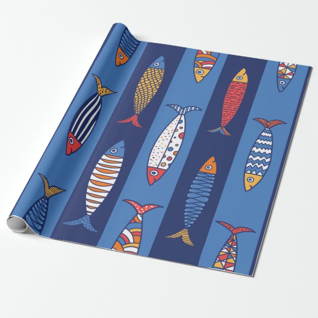 Papel De Presente Peixe bonito. O passado infantil. Padrão sem costu (Desenrolado)