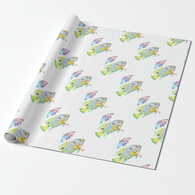 Papel De Presente Peixe com guarda-chuva (Desenrolado)