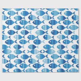 Papel De Presente Peixe Costeiro Préppy Azul e Branco