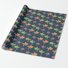 Papel De Presente Peixe Dourado Néon Padrão Colorido Divertido Retro