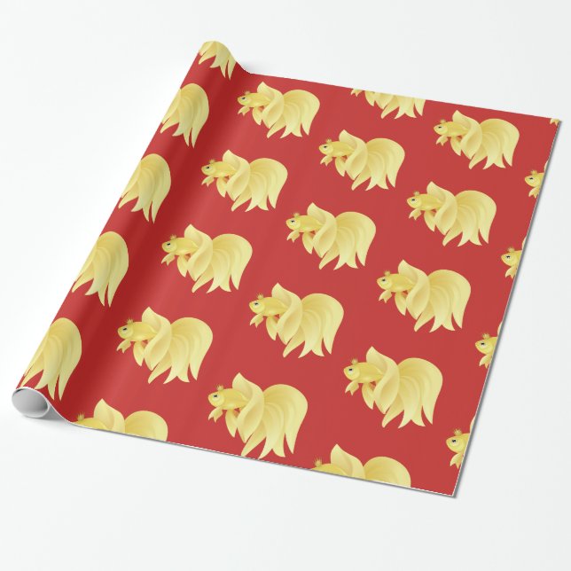 Papel De Presente Peixe dourado princesa em vermelho (Desenrolado)