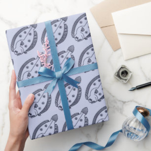 Papel De Presente Peixe-Flounder Divertido em Azul Profundo em Púrpu
