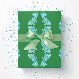 Papel De Presente Peixe Koi Chinoiserie Ogee em Verde e Aqua