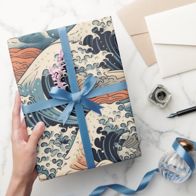 Papel De Presente Peixe Koi Japonês Padrão Sakura (Presentear)