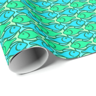 Papel De Presente Peixe Moderno de Meados do Século, verde jade