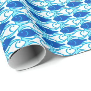 Papel De Presente Peixe moderno do século médio, azul de cobalto