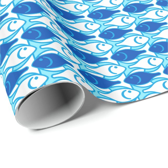 Papel De Presente Peixe moderno do século médio, azul de cobalto (Ponta do rolo)