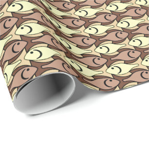 Papel De Presente Peixe moderno do século médio, castanho e amarelo