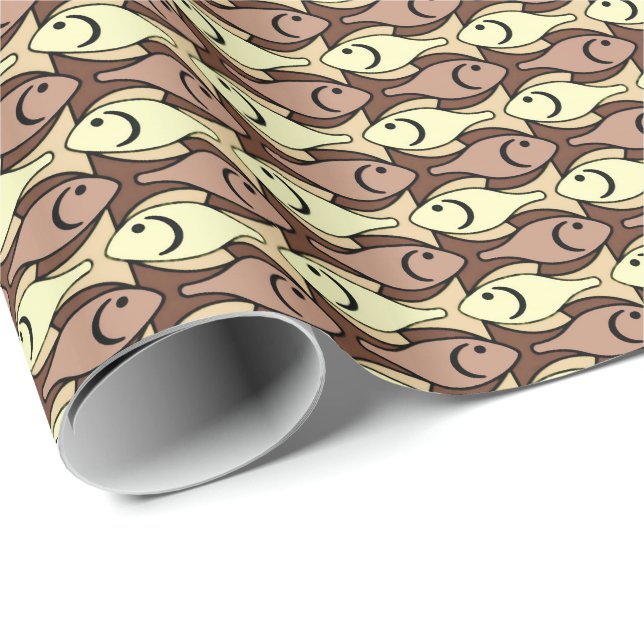 Papel De Presente Peixe moderno do século médio, castanho e amarelo (Ponta do rolo)