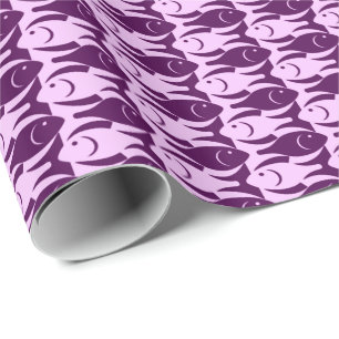 Papel De Presente Peixe moderno do século Médio, orquídea e roxo