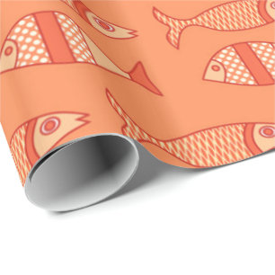 Papel De Presente Peixe Moderno Retroativo, Laranja De Coral Leve E 