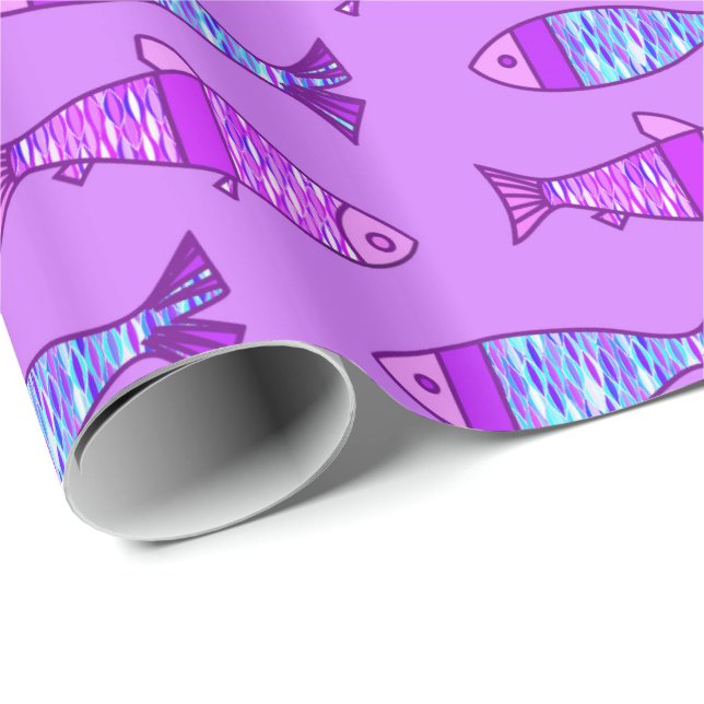 Papel De Presente Peixe Moderno, Violeta e Roxo Ametista (Ponta do rolo)