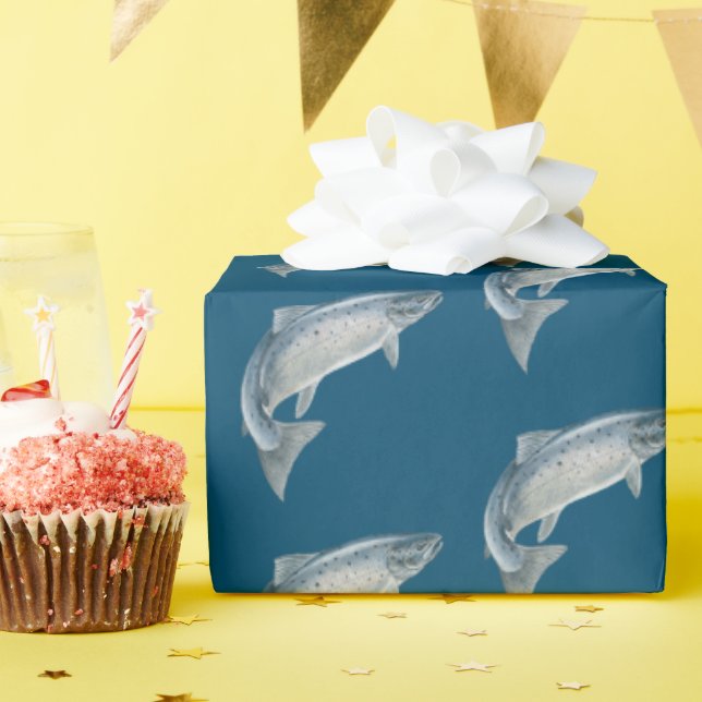 Papel De Presente peixe no azul (Festa de aniversário)
