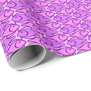 Papel De Presente Peixe, orquídea e violeta Modernista de meados do 