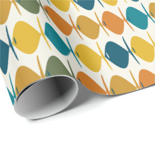 Papel De Presente Peixe Retro Padrão Multicolorido Moderno de Meados