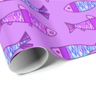 Papel De Presente Peixe, Violeta e Roxo Ametista Retroativo
