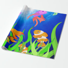 Papel De Presente Peixes Azuis Tropicais Havendo Maravilha Submarina