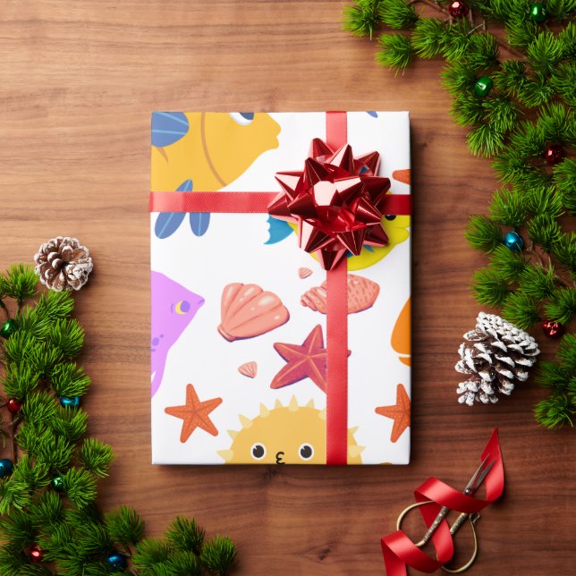 Papel De Presente Peixes Coloridos (Presente de Natal)