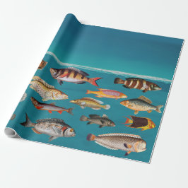 Papel De Presente Peixes Coloridos Sob Água Do Oceano Azul