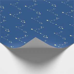 Papel De Presente Peixes Constelação Estrelas Amarelas Zodiac Aniver