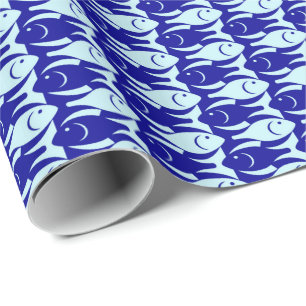 Papel De Presente Peixes do meio século, cobalto e luz modernos -