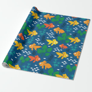 Papel De Presente Peixes Dourados no Aquário