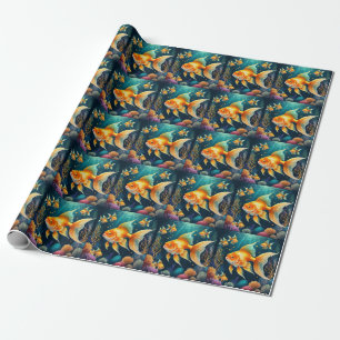 Papel De Presente Peixes Dourados submarinos