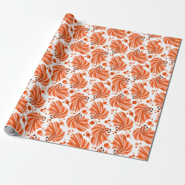 Papel De Presente Peixes e Bolinhas de Betta Laranja-branca (Desenrolado)