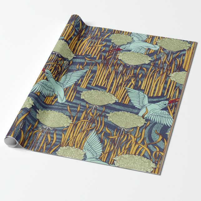 Papel De Presente PEIXES E PEDAÇOS DE ARRANQUE Nouveau Floral (Desenrolado)