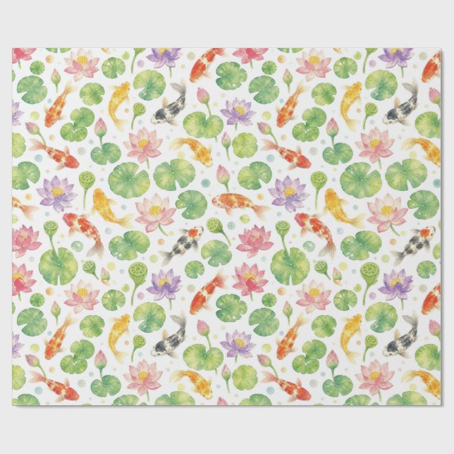 Papel De Presente Peixes koi e lótus (Aberto)