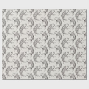 Papel De Presente Peixes Koi preto e branco japoneses