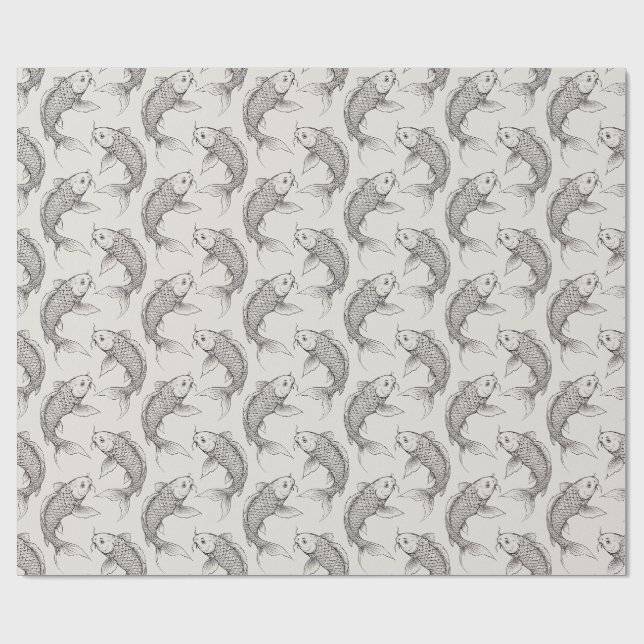 Papel De Presente Peixes Koi preto e branco japoneses (Aberto)
