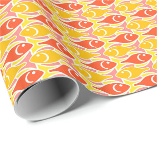 Papel De Presente Peixes modernos do meio século, laranja da