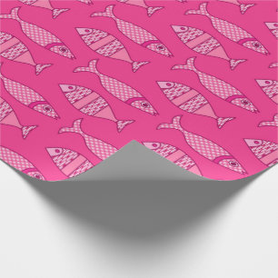 Papel De Presente Peixes modernos retros, fúcsia, luz - rosa,