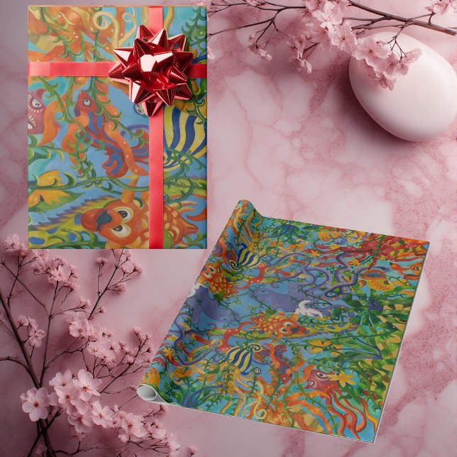 Papel De Presente Peixes na Abstrato do oceano (Colorful Fish in the Ocean Octopus Abstract Art Wrapping Paper)