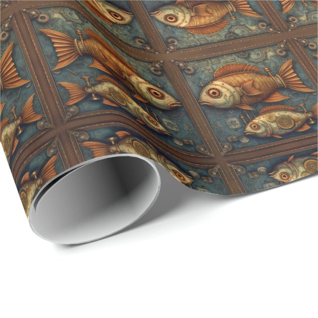 Papel De Presente Peixes Steampunk 3 de 3 PP 572 (Ponta do rolo)