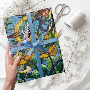 Papel De Presente Peixes Tropicais na Arte Abstrato oceânica