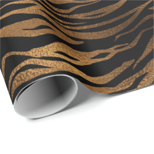 Papel De Presente Pele animal do tigre Dourado de bronze do preto do