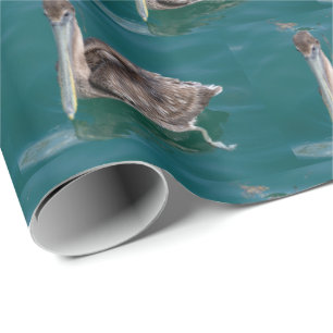 Papel De Presente Pelicano marrom tropical
